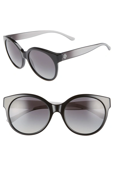 Shop Tory Burch Stacked T 55mm Round Sunglasses In Black Gradient