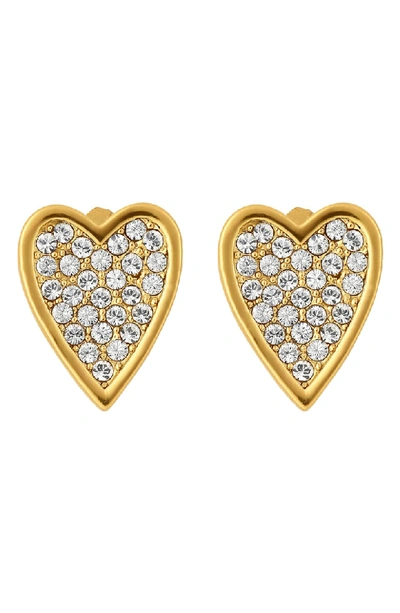 Shop Adore Pave Crystal Heart Earrings In Gold