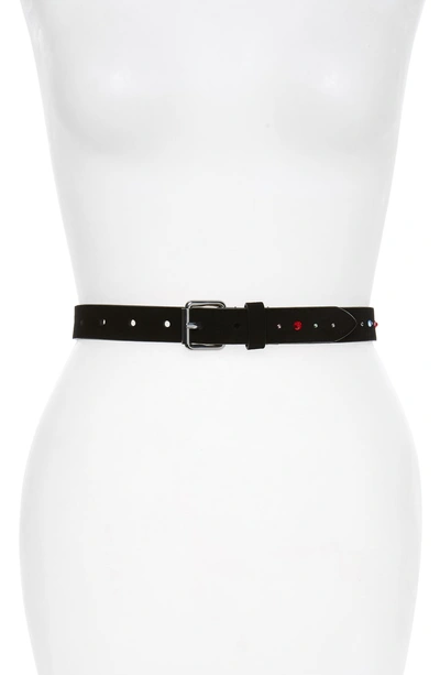 Shop Rebecca Minkoff Millie Crystal Embellished Suede Belt In Black