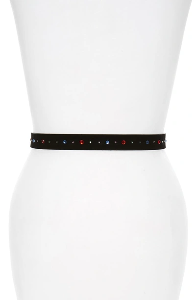 Shop Rebecca Minkoff Millie Crystal Embellished Suede Belt In Black