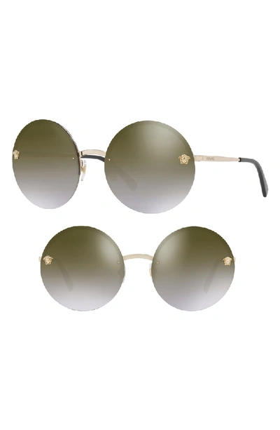 Shop Versace Medusa Logo 59mm Large Round Sunglasses - Brown/ Gold Gradient Mirror