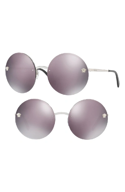 Shop Versace Medusa Logo 59mm Large Round Sunglasses In Pink/ Blue Mirror