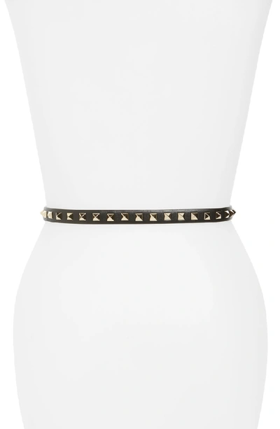 Shop Valentino Garavani Rockstud Skinny Calfskin Leather Belt In Nero