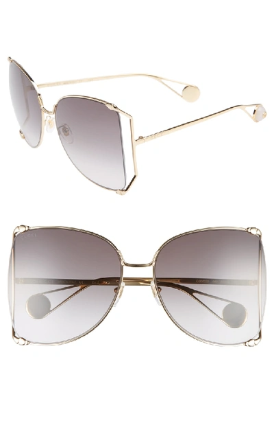 Shop Gucci 63mm Gradient Oversize Butterfly Sunglasses In Gold/ Gradient Grey