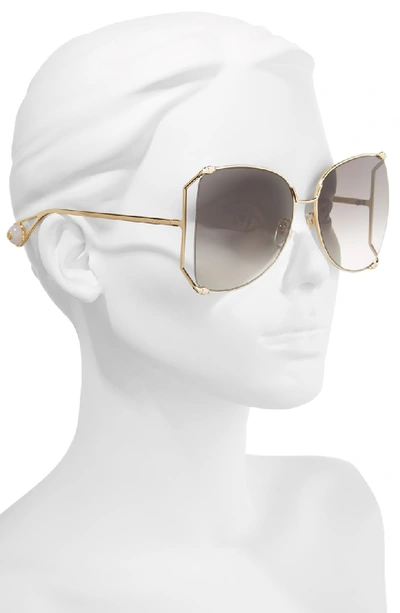 Shop Gucci 63mm Gradient Oversize Butterfly Sunglasses In Gold/ Gradient Grey
