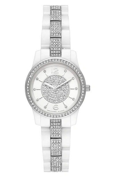 Shop Michael Kors Runway Crystal Bracelet Watch, 28mm In White