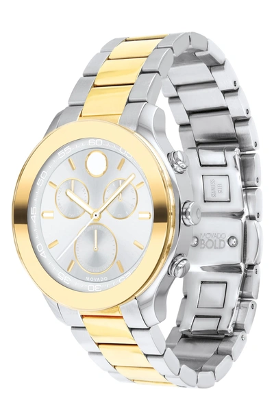 Shop Movado Bold Chronograph Bracelet Watch, 39mm In Silver/ Gold