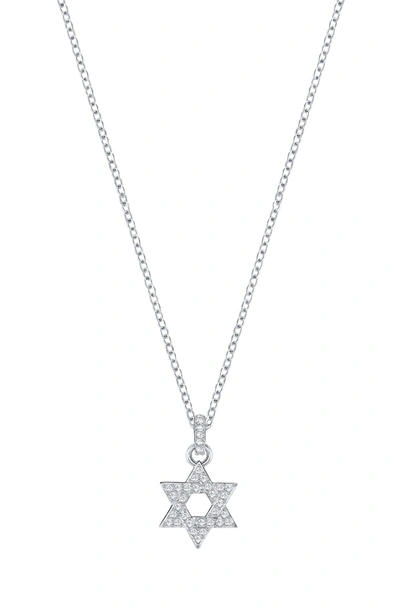Swarovski Silver-tone Pave Star Of David 16-1/2" Pendant Necklace In Crystal