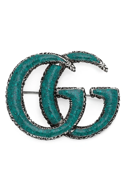 Shop Gucci Gg Enamel Brooch In Sterling Silver