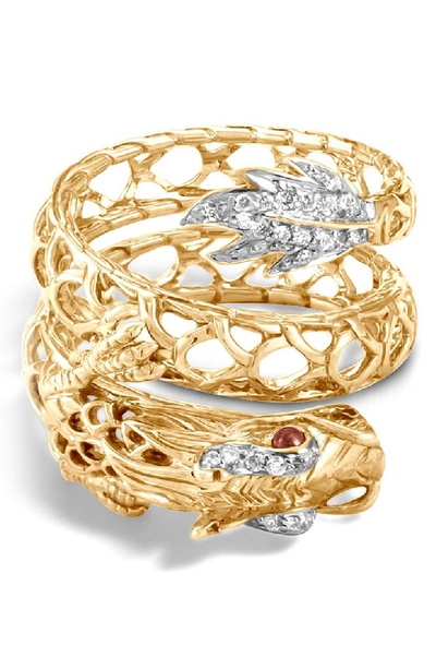 Shop John Hardy Legends Naga Dragon Coil Ring With Diamonds In Gold