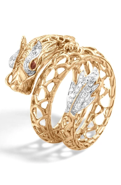 Shop John Hardy Legends Naga Dragon Coil Ring With Diamonds In Gold