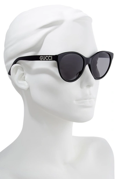 Shop Gucci 54mm Round Cat Eye Sunglasses - Black/ Crystal/ Solid Grey