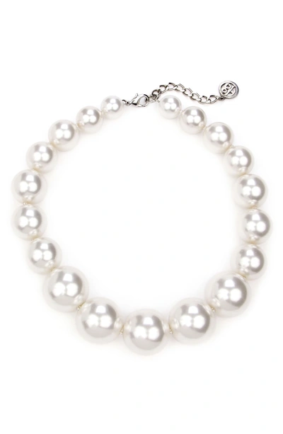 Shop Ben-amun Imitation Pearl Collar Necklace In Silver/ Beige