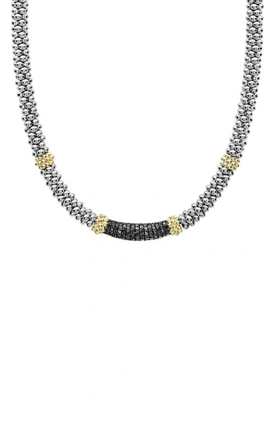 Shop Lagos Diamond Lux Black Diamond Center Station Necklace In Silver/ Gold/ Black Diamond