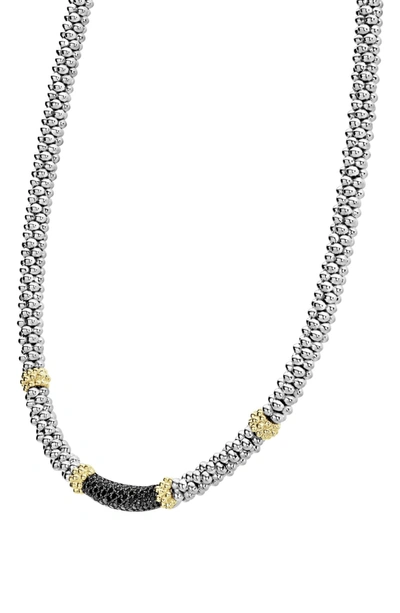 Shop Lagos Diamond Lux Black Diamond Center Station Necklace In Silver/ Gold/ Black Diamond