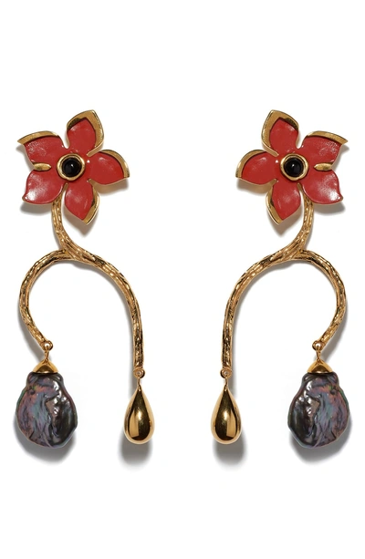 Shop Lizzie Fortunato Poinsettia Vine Drop Earrings In Red Multi