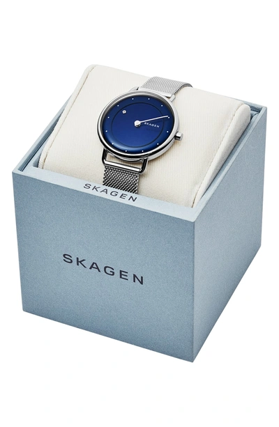 Shop Skagen Horisont Diamond Mesh Strap Watch, 36mm In Silver/ Blue/ Silver