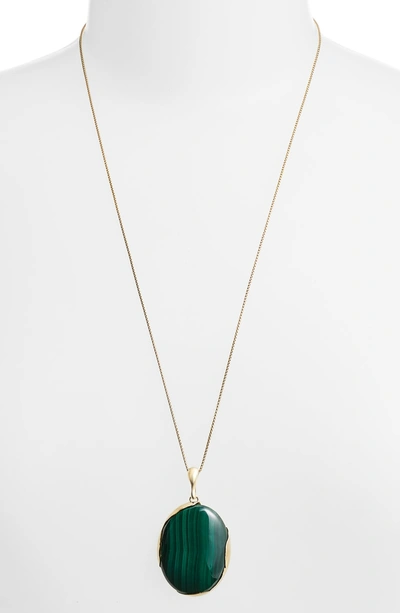 Shop Faris Ovo Long Pendant Necklace In Bronze/ Malachite