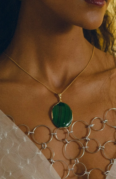Shop Faris Ovo Long Pendant Necklace In Bronze/ Malachite