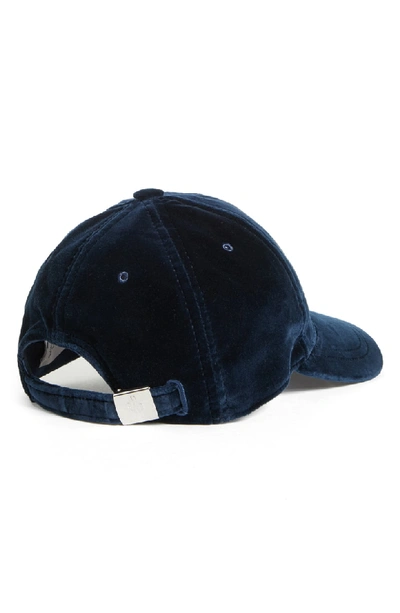 Shop Moncler Logo Velvet Cap - Blue In Navy