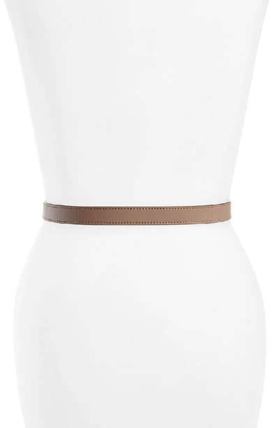 Shop Gucci Imitation Pearl Logo Buckle Leather Skinny Belt In Porcelain Rose/ Cream