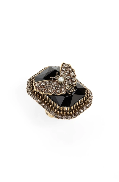 Shop Alexander Mcqueen Butterfly Ring In Gold/ Jet Black