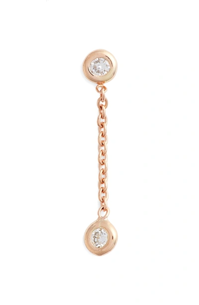 Shop Kismet By Milka Double Diamond Solitaire Chain Earring In Rose Gold/ Diamond
