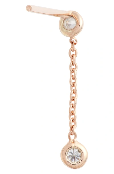 Shop Kismet By Milka Double Diamond Solitaire Chain Earring In Rose Gold/ Diamond