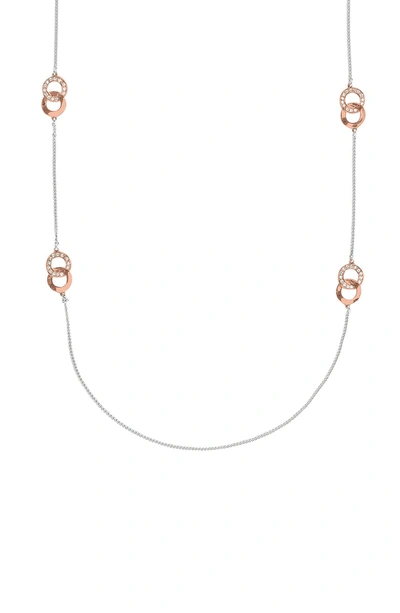 Shop Adore Interlocking Ring Long Station Necklace In Silver/ Rose Gold