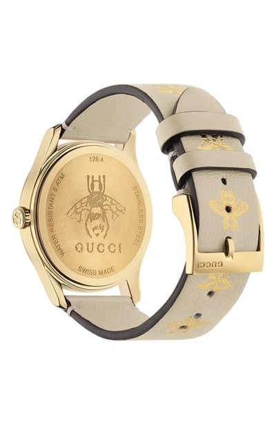Shop Gucci G-timeless Leather Strap Watch, 38mm In White/ Gold