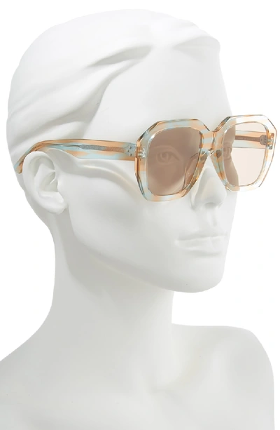 Shop Celine 53mm Square Sunglasses - Striped Peach/ Azure Havana