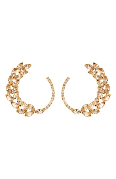 Shop Oscar De La Renta Navette & Pave Hoop Earrings In Silk