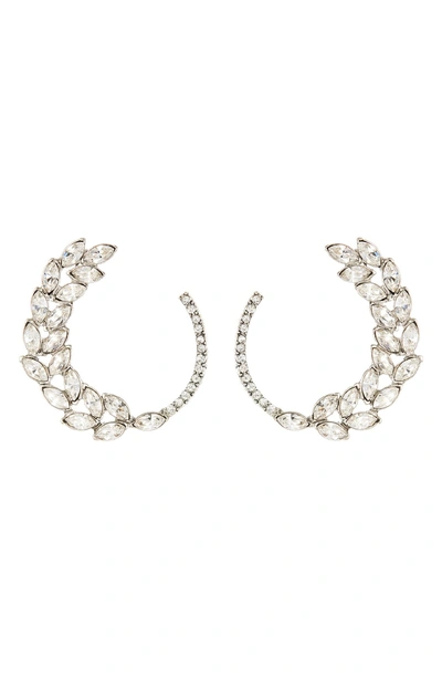 Shop Oscar De La Renta Navette & Pave Hoop Earrings In Crystal