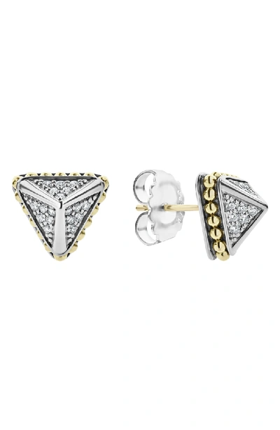 Shop Lagos Ksl Diamond Pyramid Stud Earrings In Silver/ Diamond