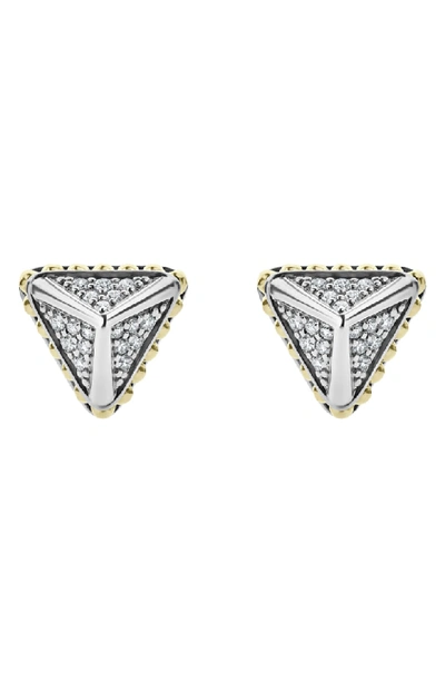Shop Lagos Ksl Diamond Pyramid Stud Earrings In Silver/ Diamond
