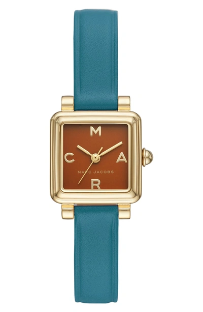 Shop Marc Jacobs Vic Leather Strap Watch, 20mm In Blue/ Brown/ Gold