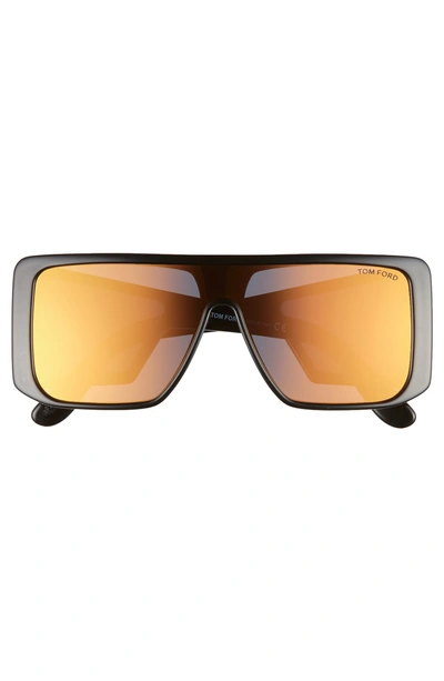 Shop Tom Ford 132mm Atticus Shield Sunglasses - Black/ Rose Gold/ Brown Gold