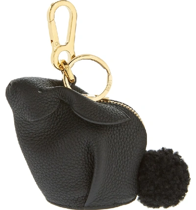 Shop Loewe Bunny Bag Charm With Genuine Shearling - Black