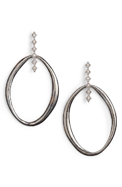 Shop Armenta New World Large Pointed Oval Earrings In Blackened Silver/ Silver