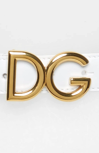 Shop Dolce & Gabbana Family Lux Metal Logo Buckle Leather Belt In Biano/ Ottone