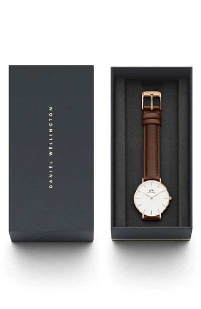 Shop Daniel Wellington Classic Petite Leather Strap Watch, 32mm In Brown/ White/ Rose Gold