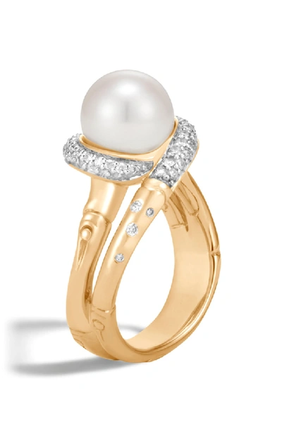 Shop John Hardy Bamboo Freshwater Pearl & Diamond Ring In Gold/ Diamond