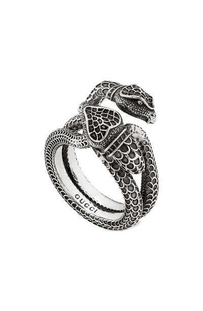 Shop Gucci Double Snake Ring In Sterling Silver