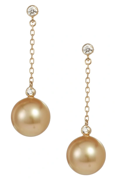 Shop Mikimoto South Sea Cultured Pearl & Diamond Drop Earrings In Yellow Gold