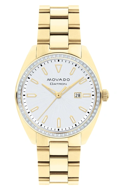 Shop Movado Heritage Datron Diamond Bracelet Watch, 31mm In Gold/ Silver/ Gold