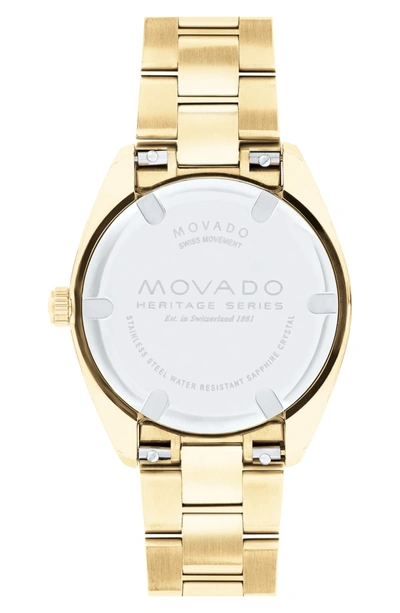 Shop Movado Heritage Datron Diamond Bracelet Watch, 31mm In Gold/ Silver/ Gold