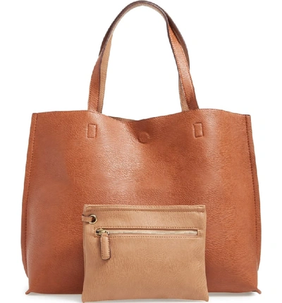 Shop Street Level Reversible Faux Leather Tote & Wristlet - Brown In Cognac