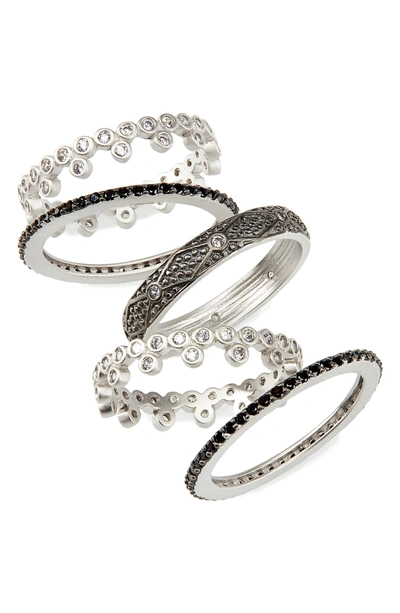 Shop Freida Rothman Industrial Finish 5-set Stackable Rings In Black/ Silver