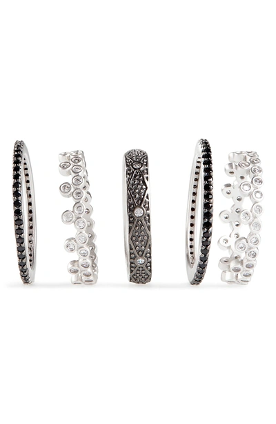 Shop Freida Rothman Industrial Finish 5-set Stackable Rings In Black/ Silver