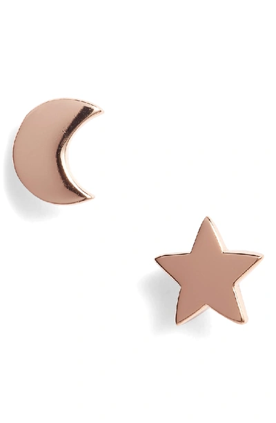 Shop Argento Vivo Moon & Star Stud Earrings In Rose Gold